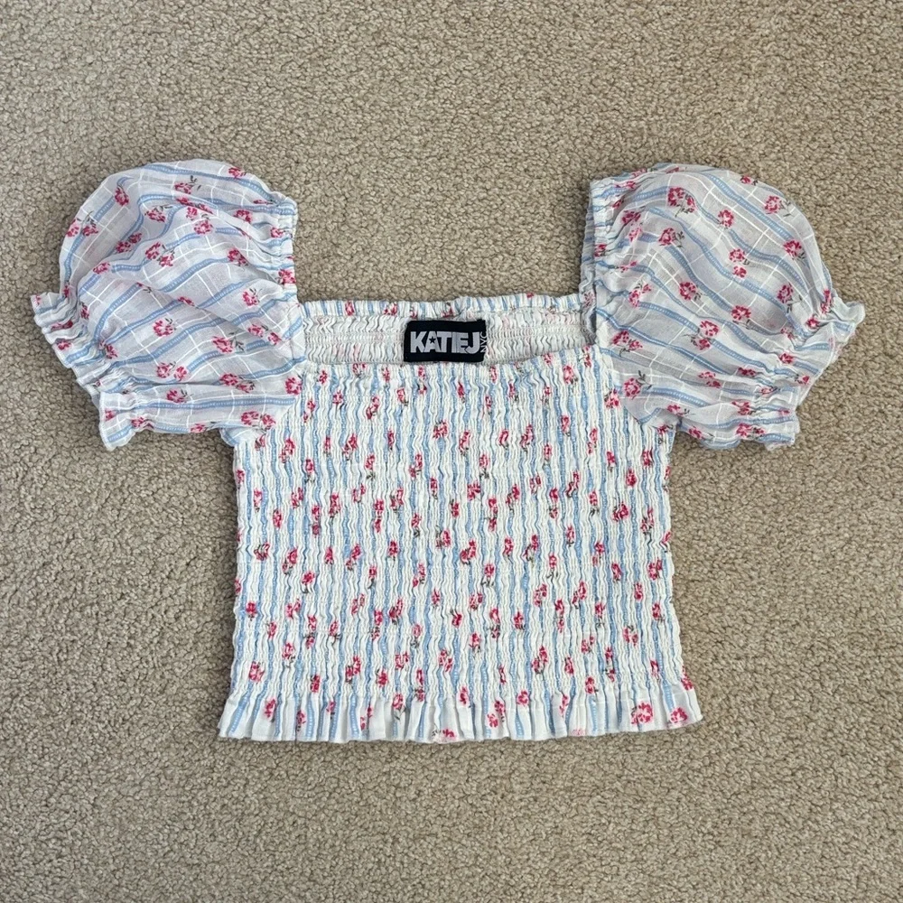 KatieJ NYC Girls' Marlee Smocked Floral Puff Sleeve Top & Brooke Skirt, size L